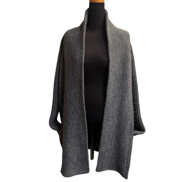 ALPACA WOOL J. CREW Open Front Gray Cardigan Pockets Slouchy Knit SZ XS Cozy EUC - Picture 4 of 16
